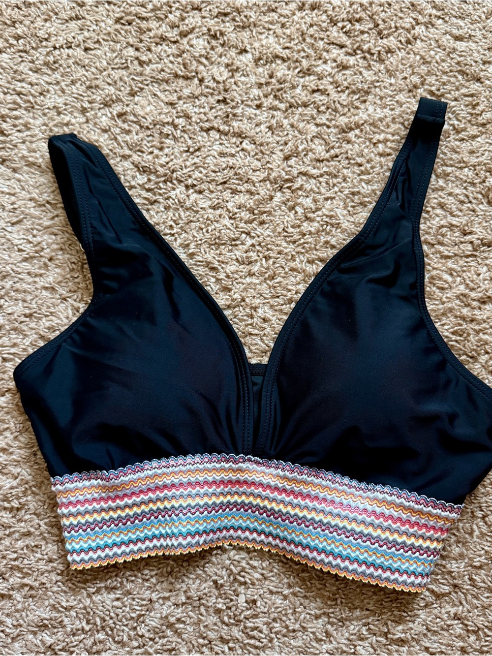 black TOP only Bikini Swimsuit Rainbow Band